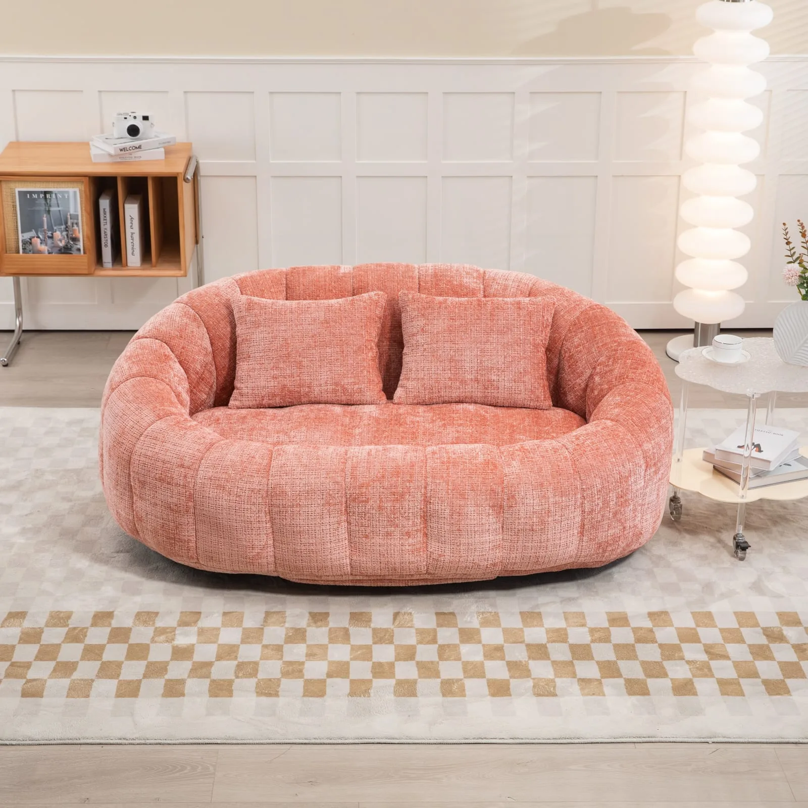 Canapé pouf géant en chenille rose, Maisons du Monde - vue 2