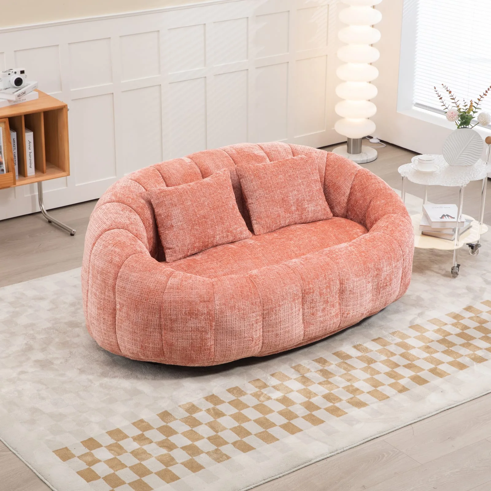 Canapé pouf géant en chenille rose, Maisons du Monde - vue 3