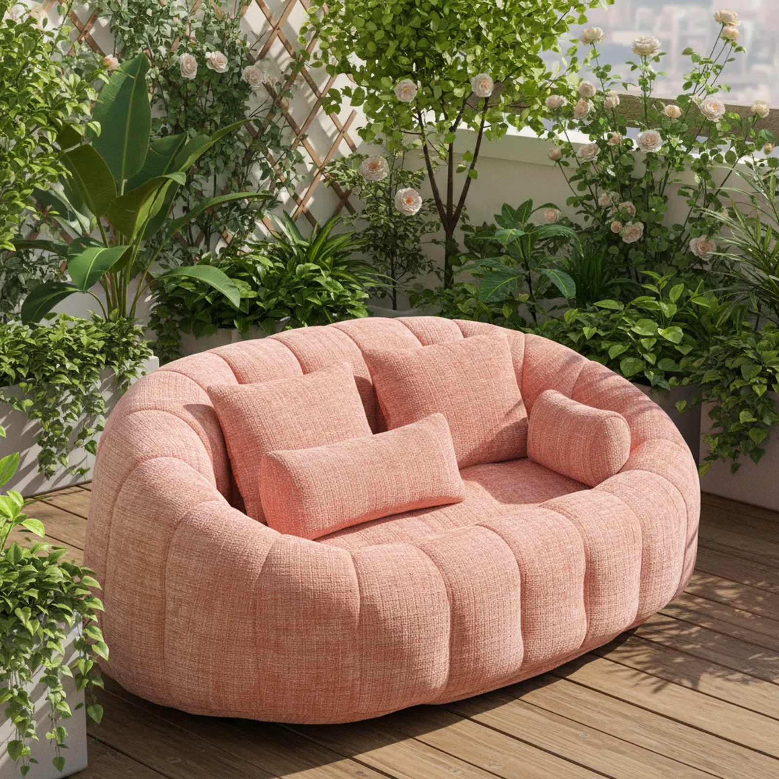 Canapé pouf géant en chenille rose, Maisons du Monde - vue 4