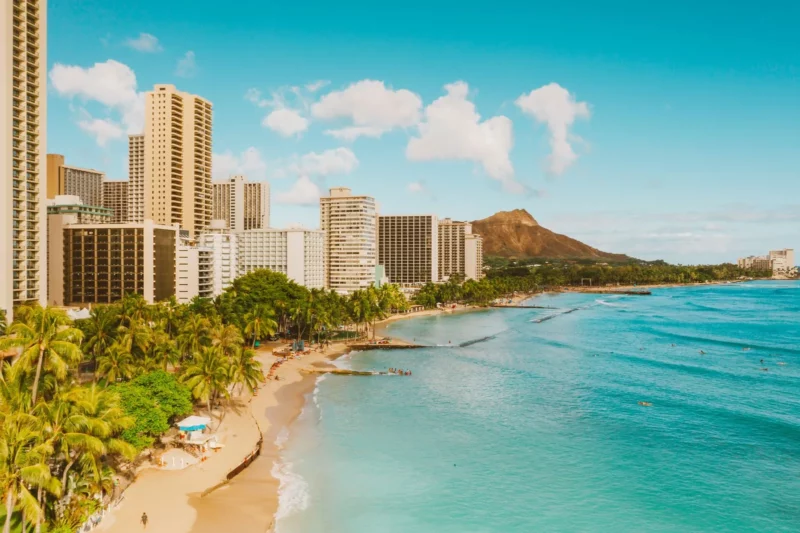 Waikiki Beach et la skyline d'Honolulu, Oahu