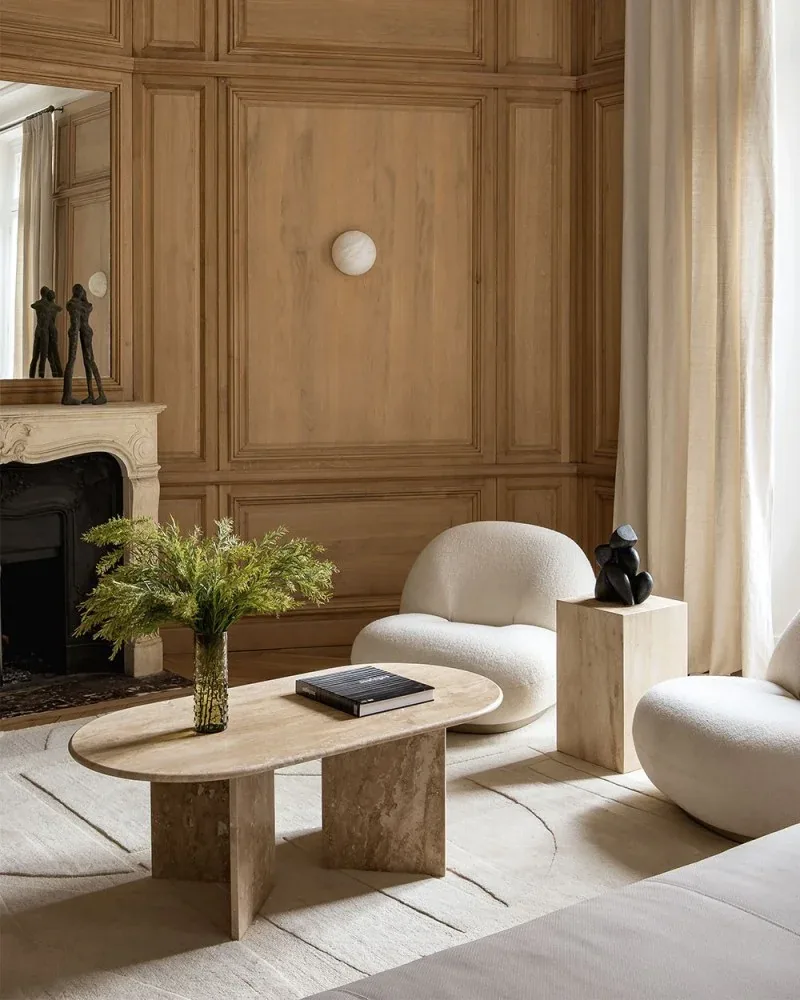 Table basse Maja en travertin beige, marque Talka