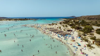 Vue aérienne du lagon d'Elafonissi et de ses bancs de sable