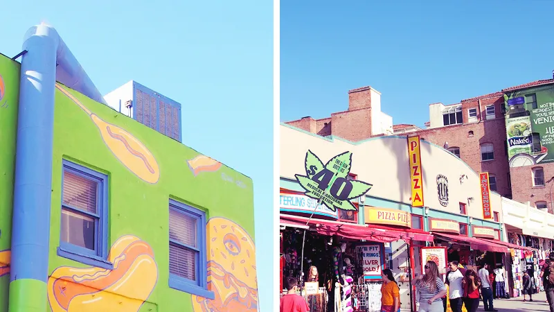 Façades peintes aux couleurs vives des boutiques de Venice Beach en Californie
