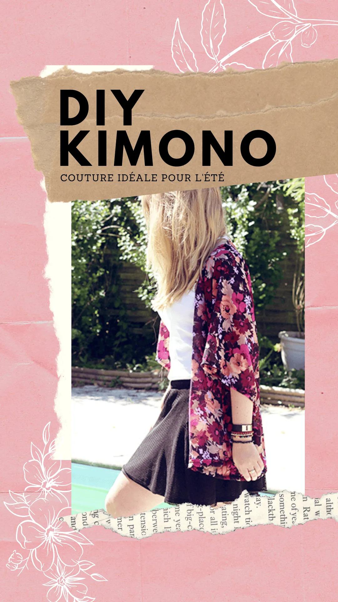 Kimono à fleurs fait maison porté en été, tutoriel couture avec patron gratuit