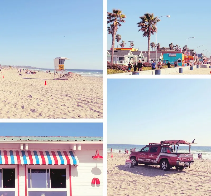 Poste de maître-nageur, boardwalk et pick-up des secours à Pacific Beach