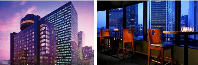 Tours cylindriques du Westin Bonaventure et salon panoramique du bar tournant
